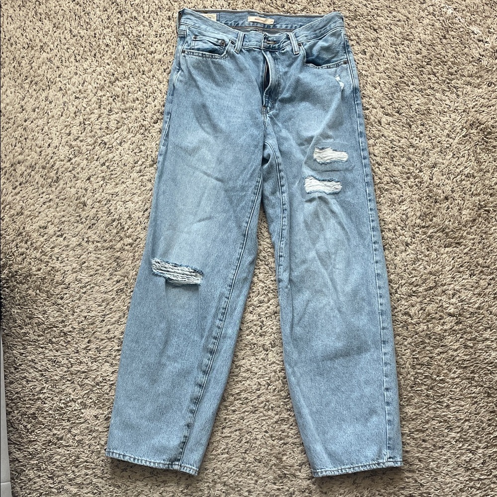 Light Blue Distressed High-Rise Jeans